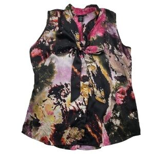 Apostrophe Women's Sleeveless Top - Multicolor Bow Tie Neck Button Down Small